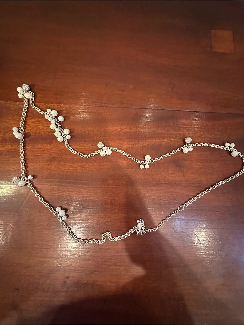 Lia Sophia Ice Cap Necklace 36" - 39" Long Faux Pearl White Silver tone Jewelry
